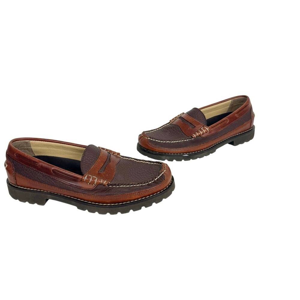 LL Bean Allagash Bison Handsewn Penny Loafers Leather Brown Sz 8.5 Mens